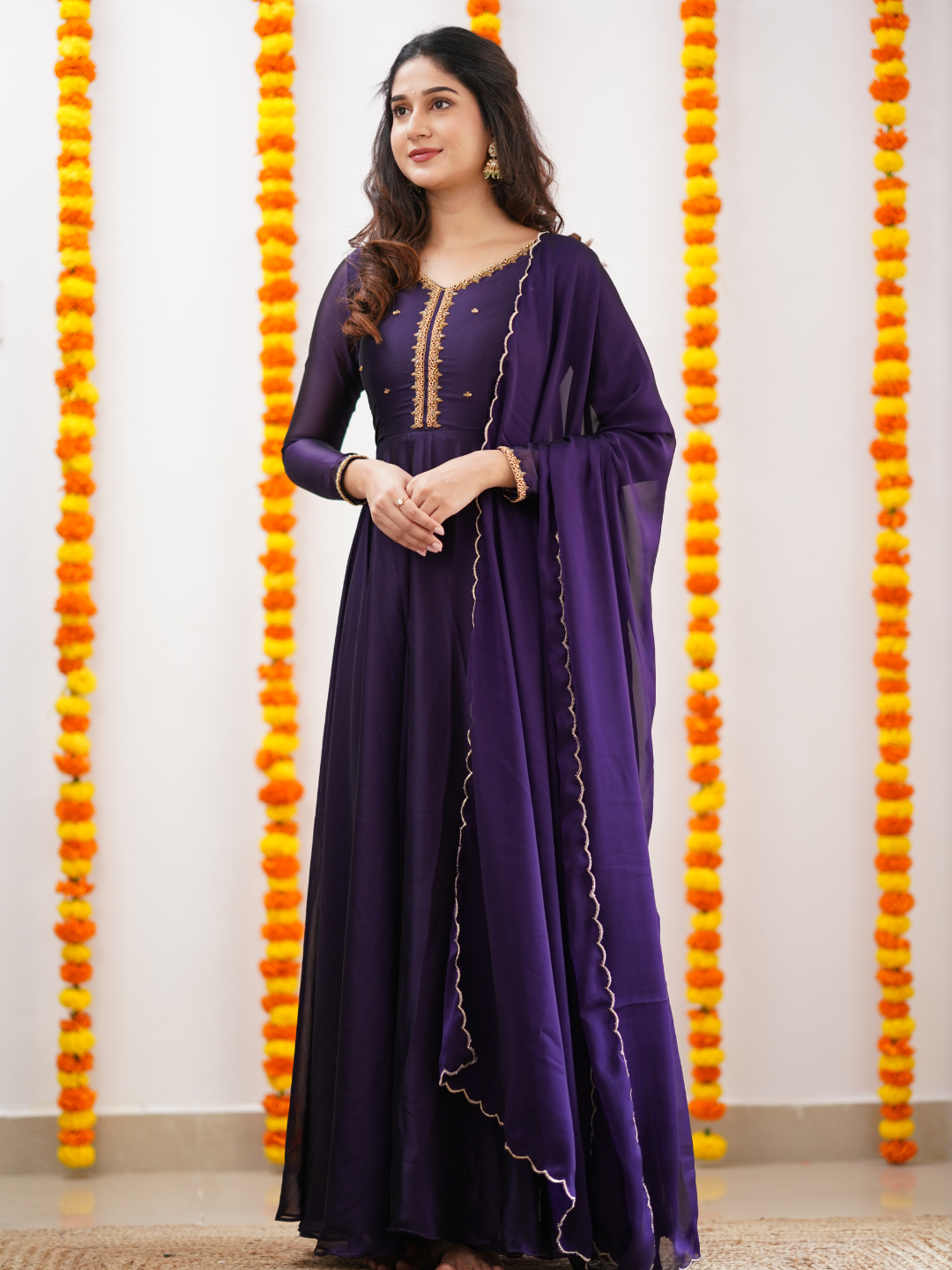 Tiyara – Dark Violet Hand-Embroidered Full Worked Georgette Anarkali with Dupatta