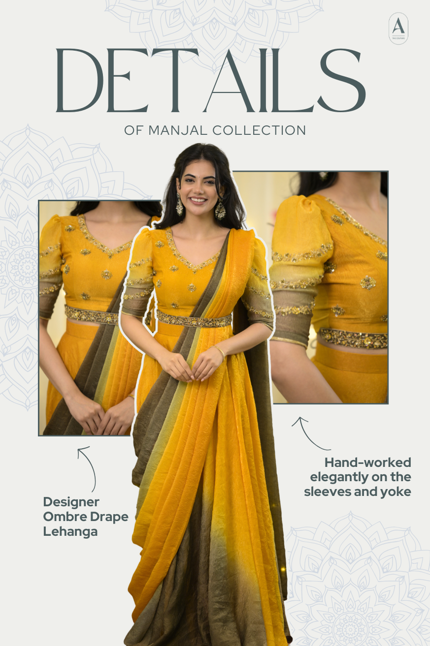 Manjal – Premium Designer Drape Ombre Lehanga | Mustard to Olive Green