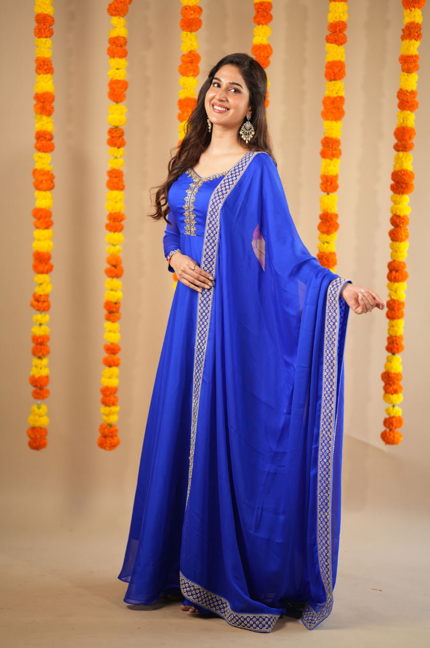 Nidhi collection - Designer Anarkali with Embroidered Yoke