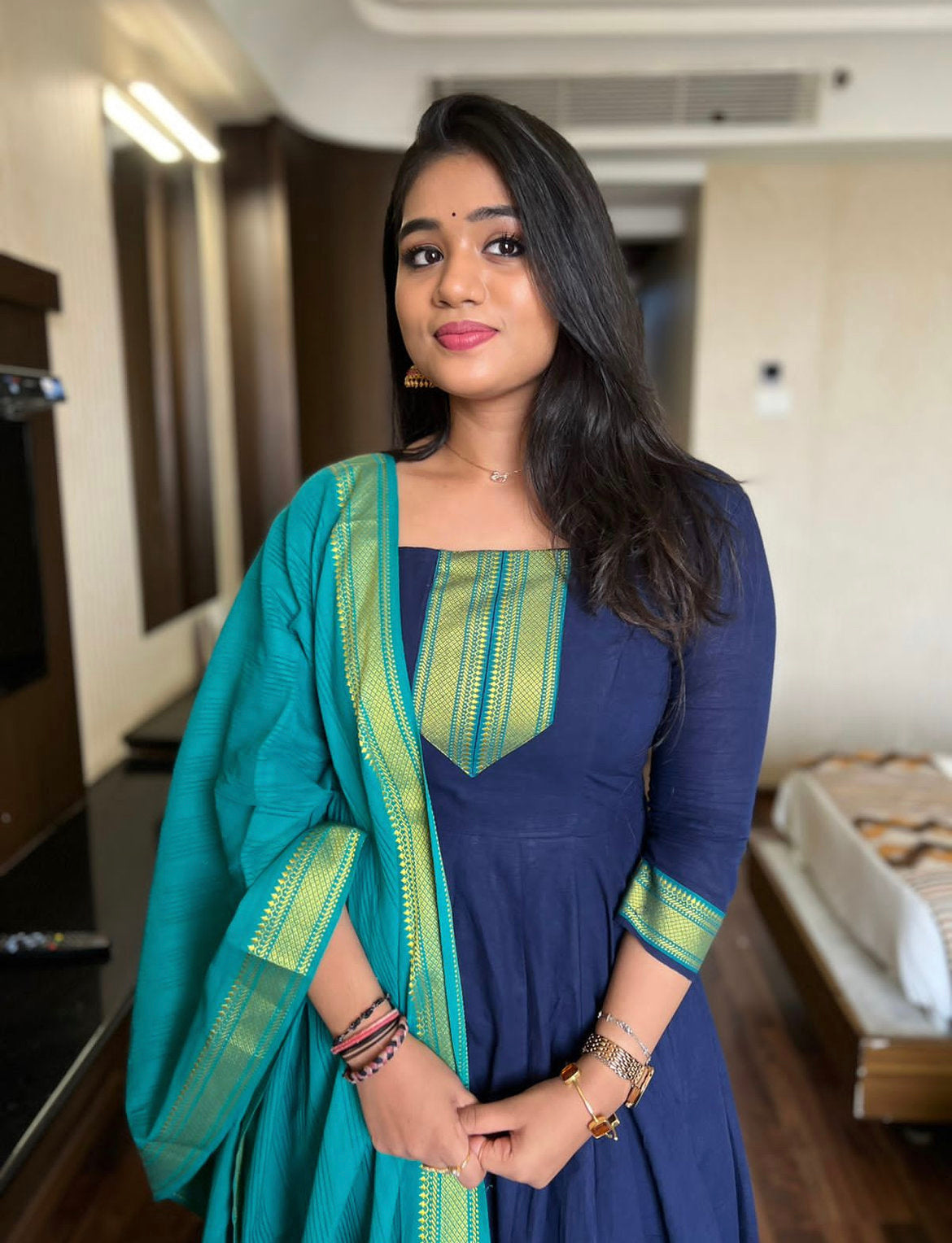 Yara -cotton Anarkali with Pattu feel border