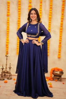 Vishu Collection Navy Blue Designer Lehenga – 3 in 1 Party Wear Outfit
