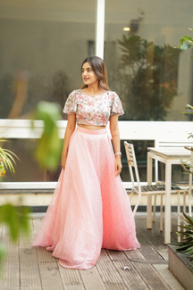 Niram – Elegant Chiffon Crop Top & Gotta Net Lehenga Set