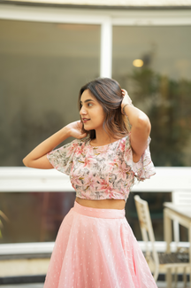 Niram – Elegant Chiffon Crop Top & Gotta Net Lehenga Set