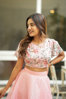 Niram – Elegant Chiffon Crop Top & Gotta Net Lehenga Set