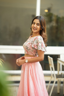 Niram – Elegant Chiffon Crop Top & Gotta Net Lehenga Set