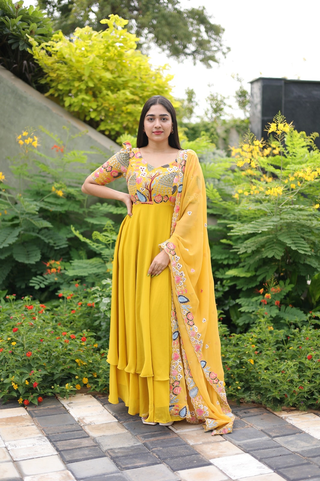 Aaruvi series 1 - Yellow georgette Anarkali