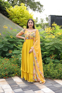 Aaruvi series 1 - Yellow georgette Anarkali