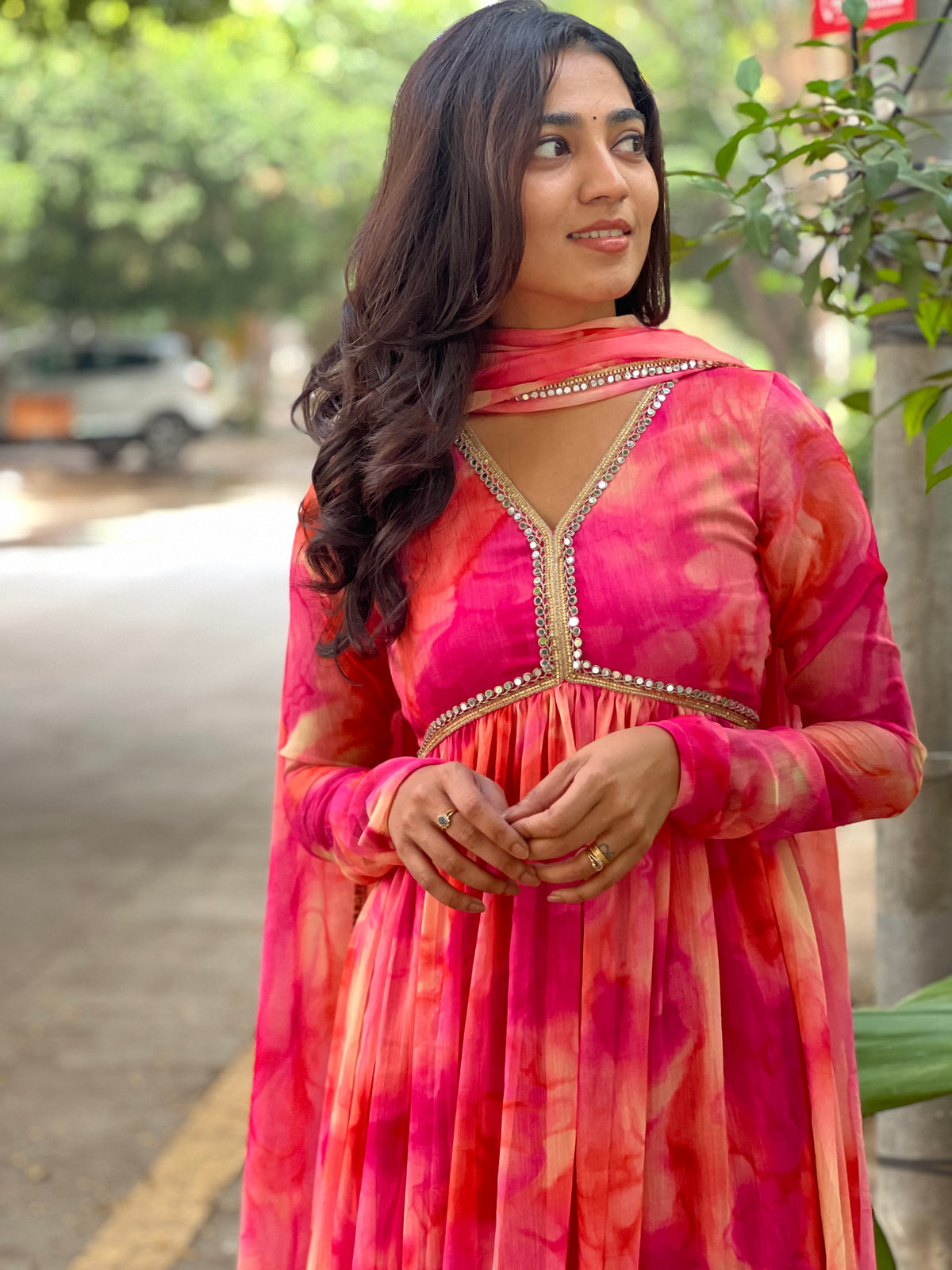 SIA – Designer Alia Cut Kurthi with Mirror Lace & Dupatta | Chinnon Fabric