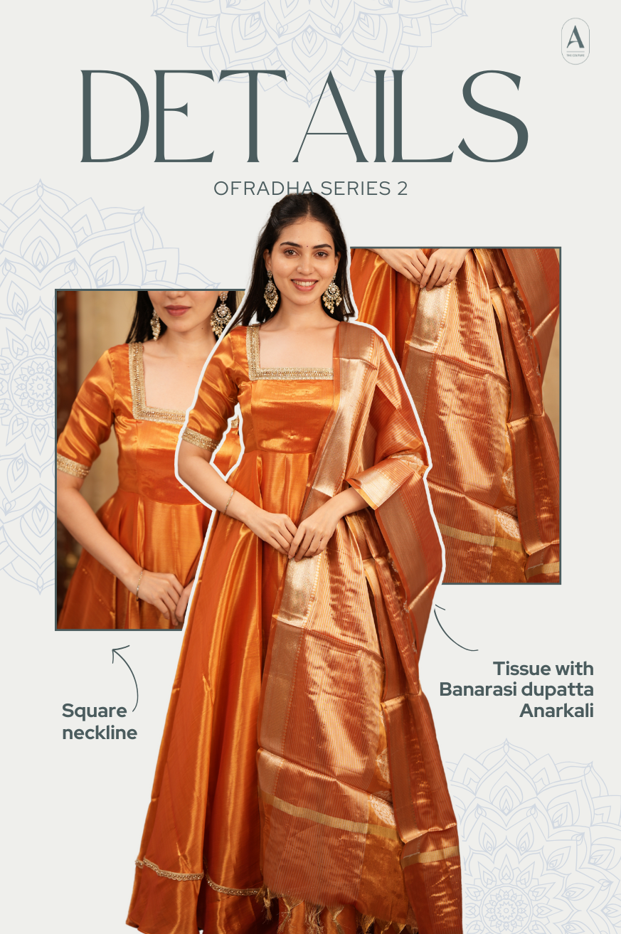 Radha Series 2 – Premium Designer Anarkali Set in Pastel Pink & Gold | Tissue Fabric & Banarasi Dupatta