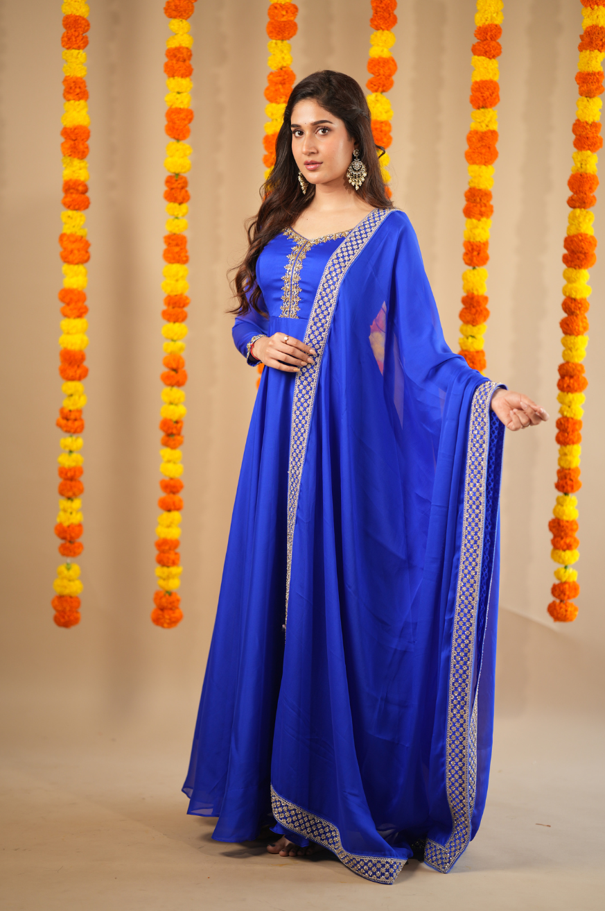Nidhi collection - Designer Anarkali with Embroidered Yoke
