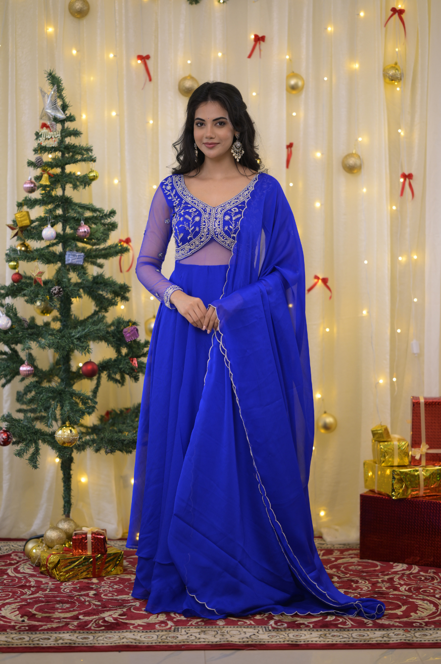 Sandra Collection – Royal Blue Handworked Designer Anarkali (Customisable)