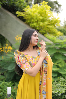 Aaruvi series 1 - Yellow georgette Anarkali