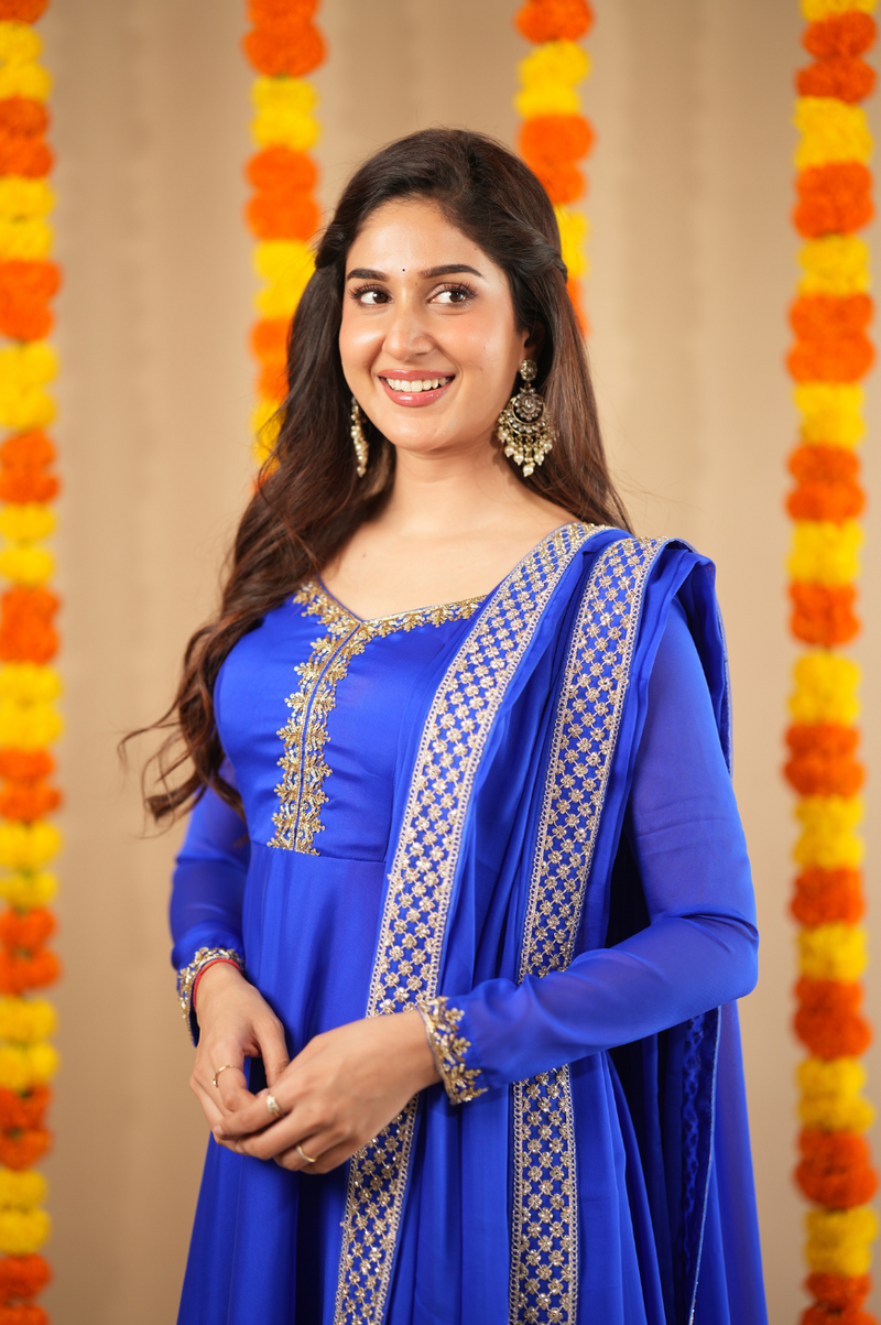 Nidhi collection - Designer Anarkali with Embroidered Yoke