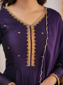 Tiyara – Dark Violet Hand-Embroidered Full Worked Georgette Anarkali with Dupatta