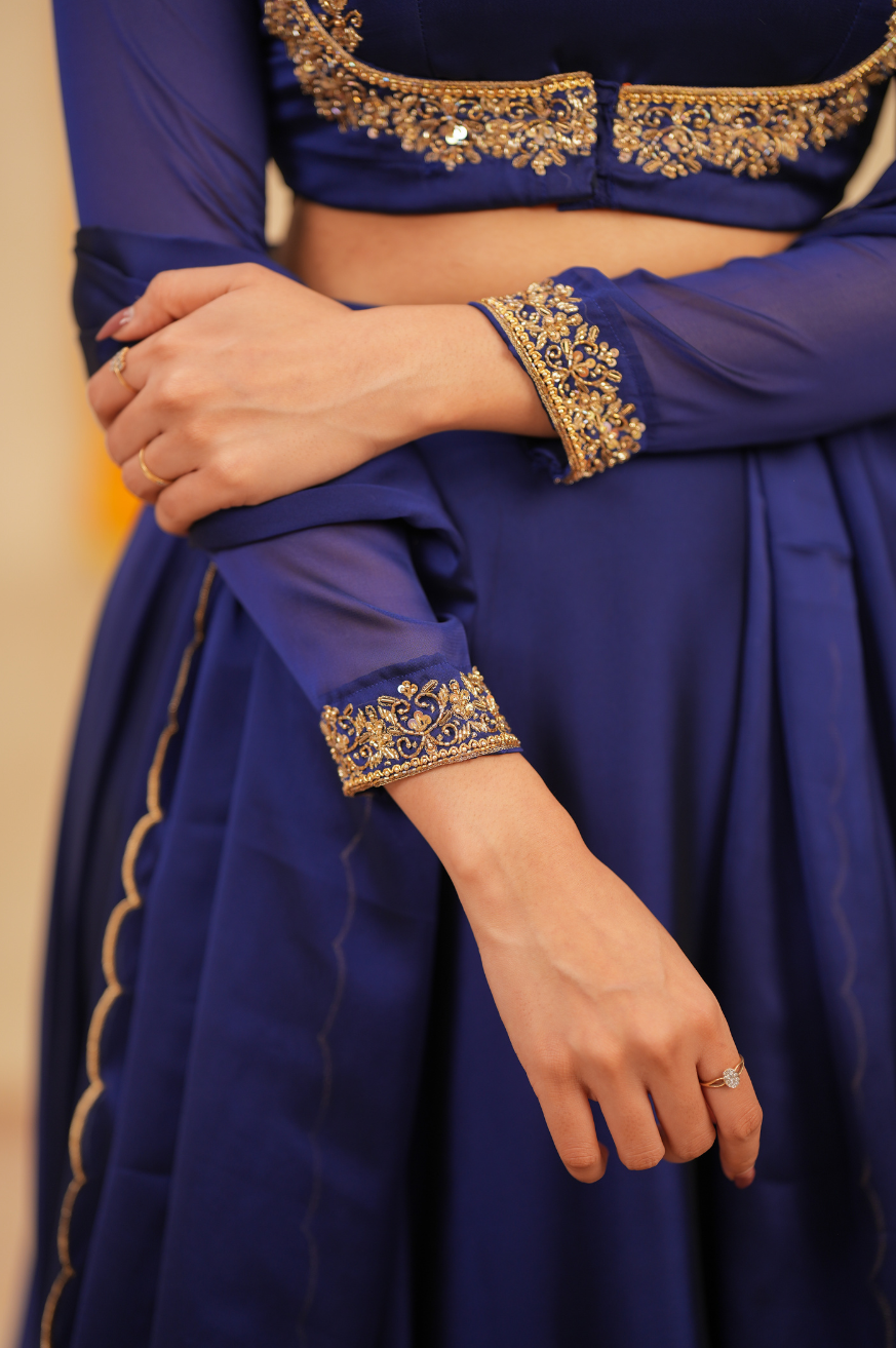 Vishu Collection Navy Blue Designer Lehenga – 3 in 1 Party Wear Outfit