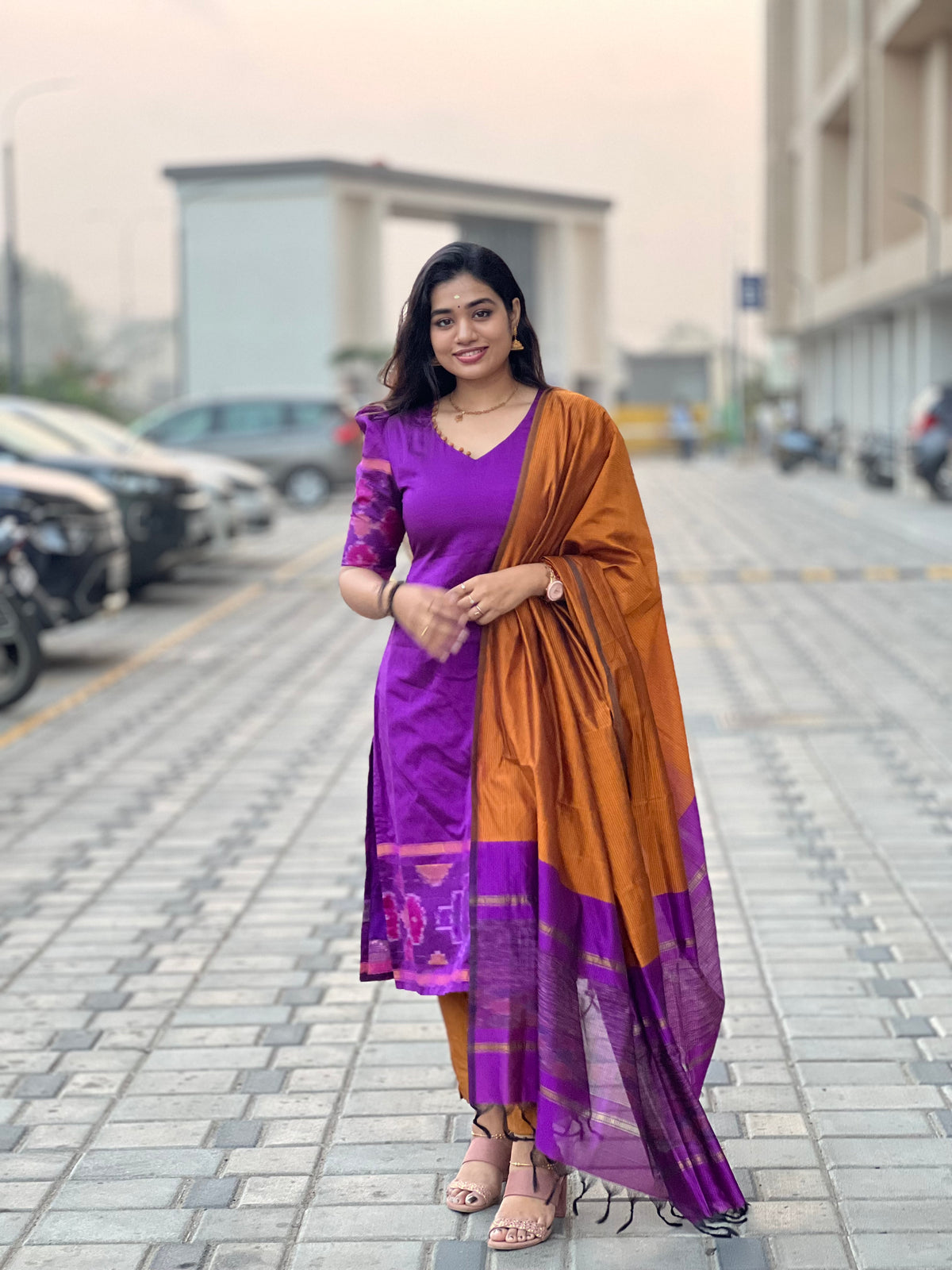 Pragya Series 2 – Semi Silk Ikat Salwar Suit (Purple & Onion Pink)