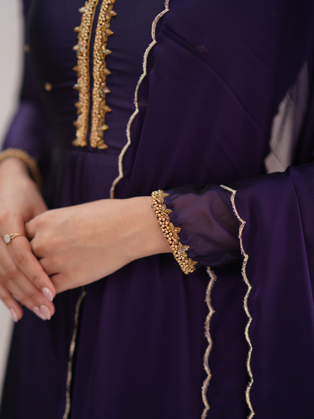 Tiyara – Dark Violet Hand-Embroidered Full Worked Georgette Anarkali with Dupatta