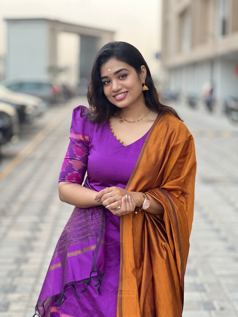 Pragya Series 2 – Semi Silk Ikat Salwar Suit (Purple & Onion Pink)