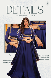 Vishu Collection Navy Blue Designer Lehenga – 3 in 1 Party Wear Outfit