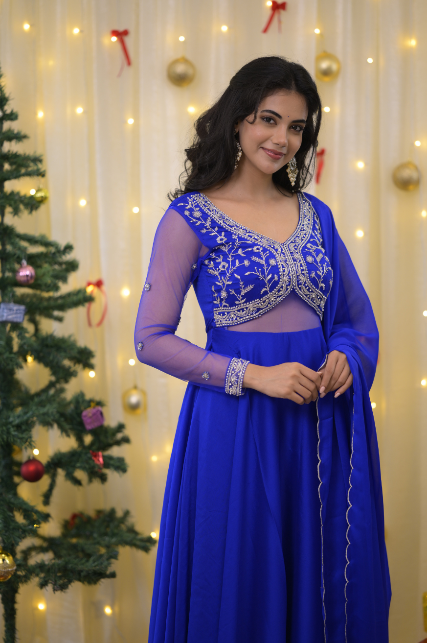 Sandra Collection – Royal Blue Handworked Designer Anarkali (Customisable)