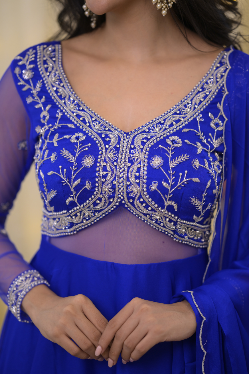 Sandra Collection – Royal Blue Handworked Designer Anarkali (Customisable)