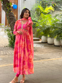 SIA – Designer Alia Cut Kurthi with Mirror Lace & Dupatta | Chinnon Fabric
