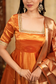 Radha Series 2 – Premium Designer Anarkali Set in Pastel Pink & Gold | Tissue Fabric & Banarasi Dupatta