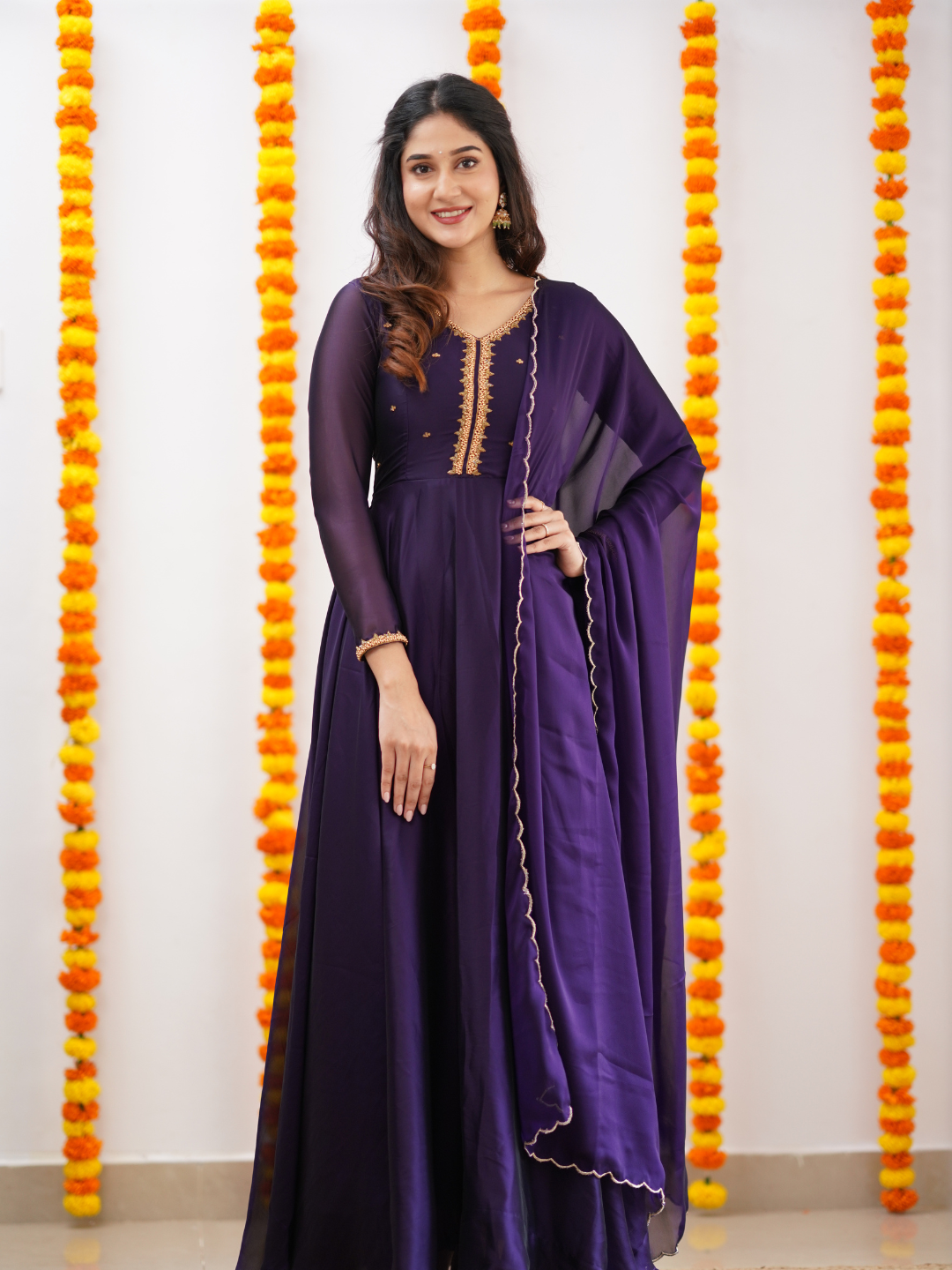 Tiyara – Dark Violet Hand-Embroidered Full Worked Georgette Anarkali with Dupatta