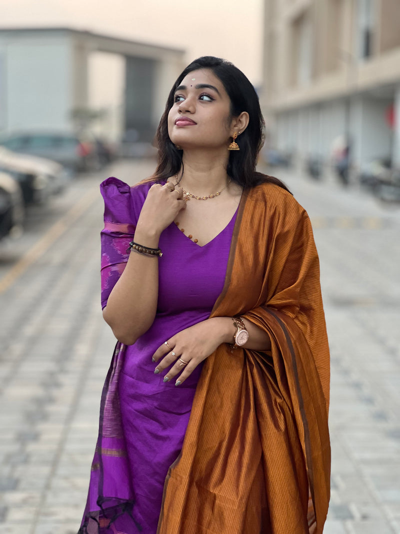 Pragya Series 2 – Semi Silk Ikat Salwar Suit (Purple & Onion Pink)
