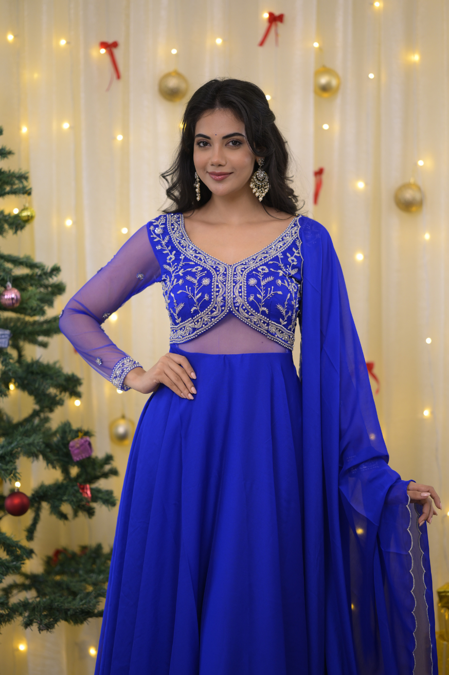 Sandra Collection – Royal Blue Handworked Designer Anarkali (Customisable)