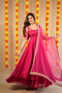 Renu – Premium Hand-Worked Designer Anarkali Set in Rani Pink | Festive & Wedding Wear