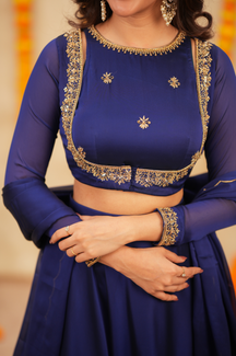 Vishu Collection Navy Blue Designer Lehenga – 3 in 1 Party Wear Outfit