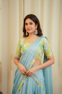 pastel blue premium lehenga online front view