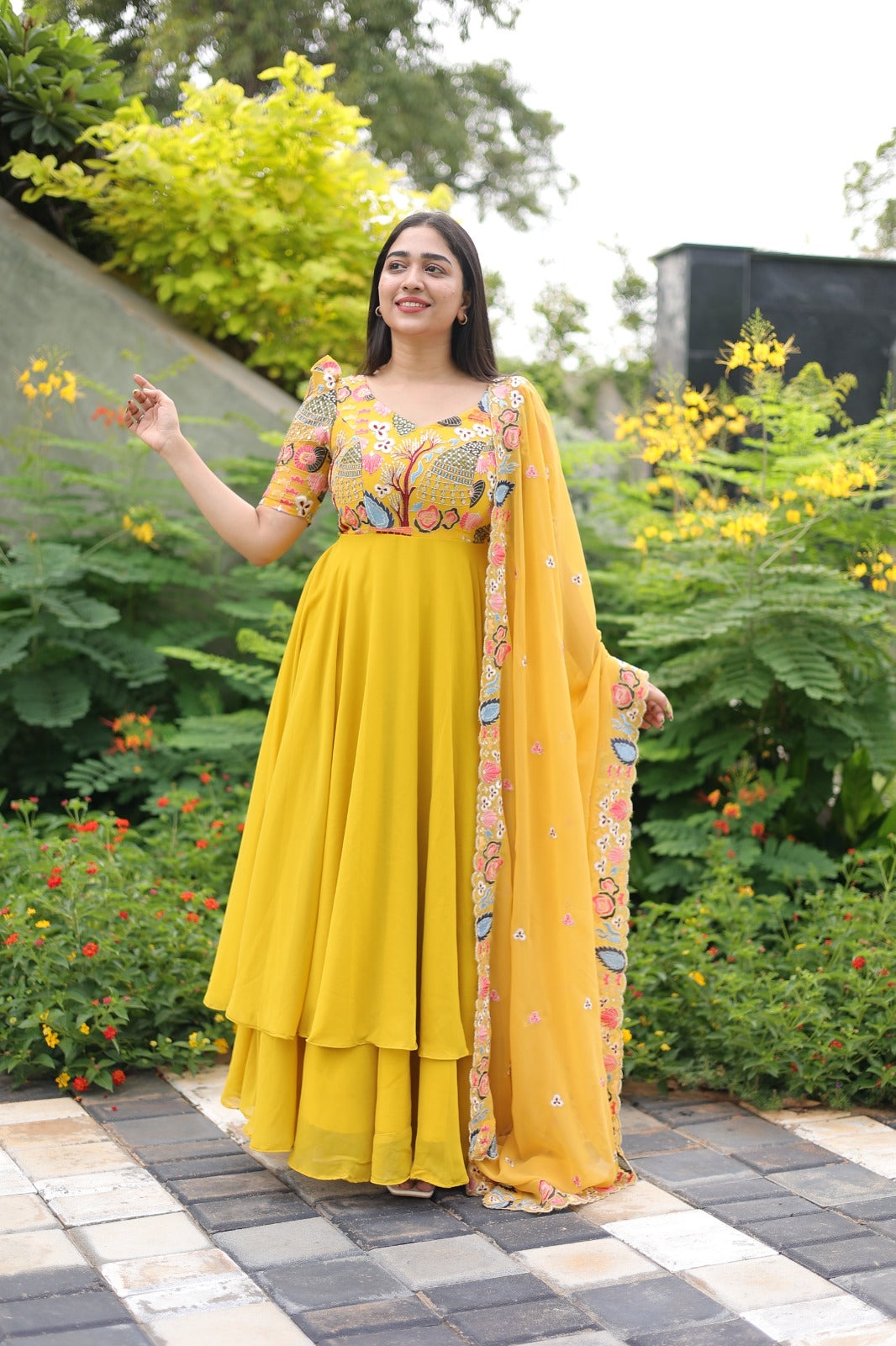 Aaruvi series 1 - Yellow georgette Anarkali