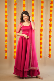 Renu – Premium Hand-Worked Designer Anarkali Set in Rani Pink | Festive & Wedding Wear