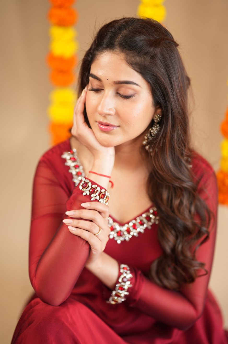 Srija- jewel neck embroidery Anarkali