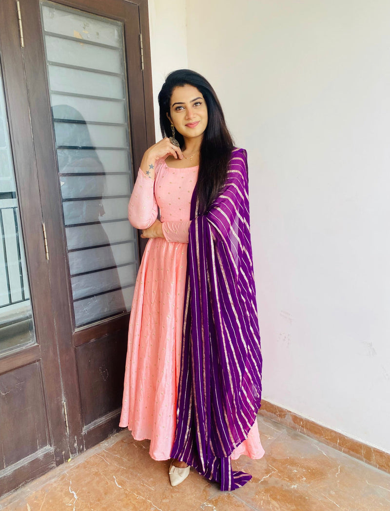Ashi Collection Pink & Purple Designer Anarkali for Wedding Guest Outfit