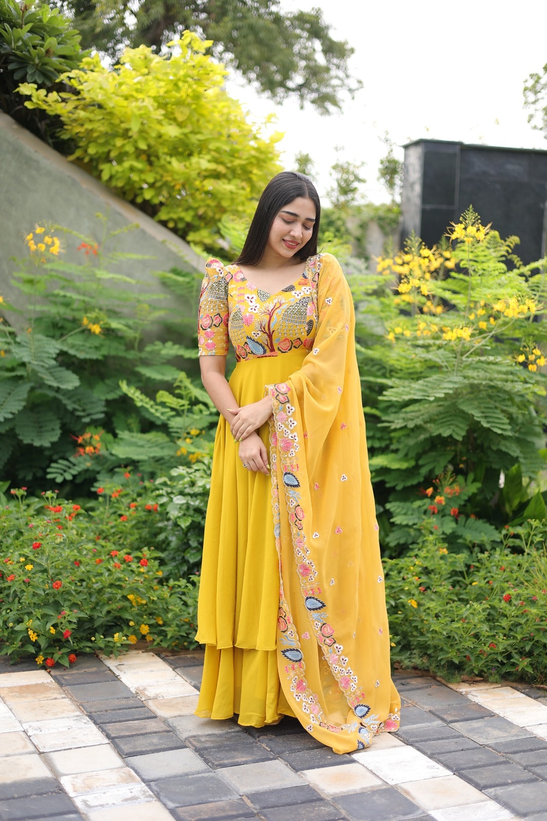 Aaruvi series 1 - Yellow georgette Anarkali
