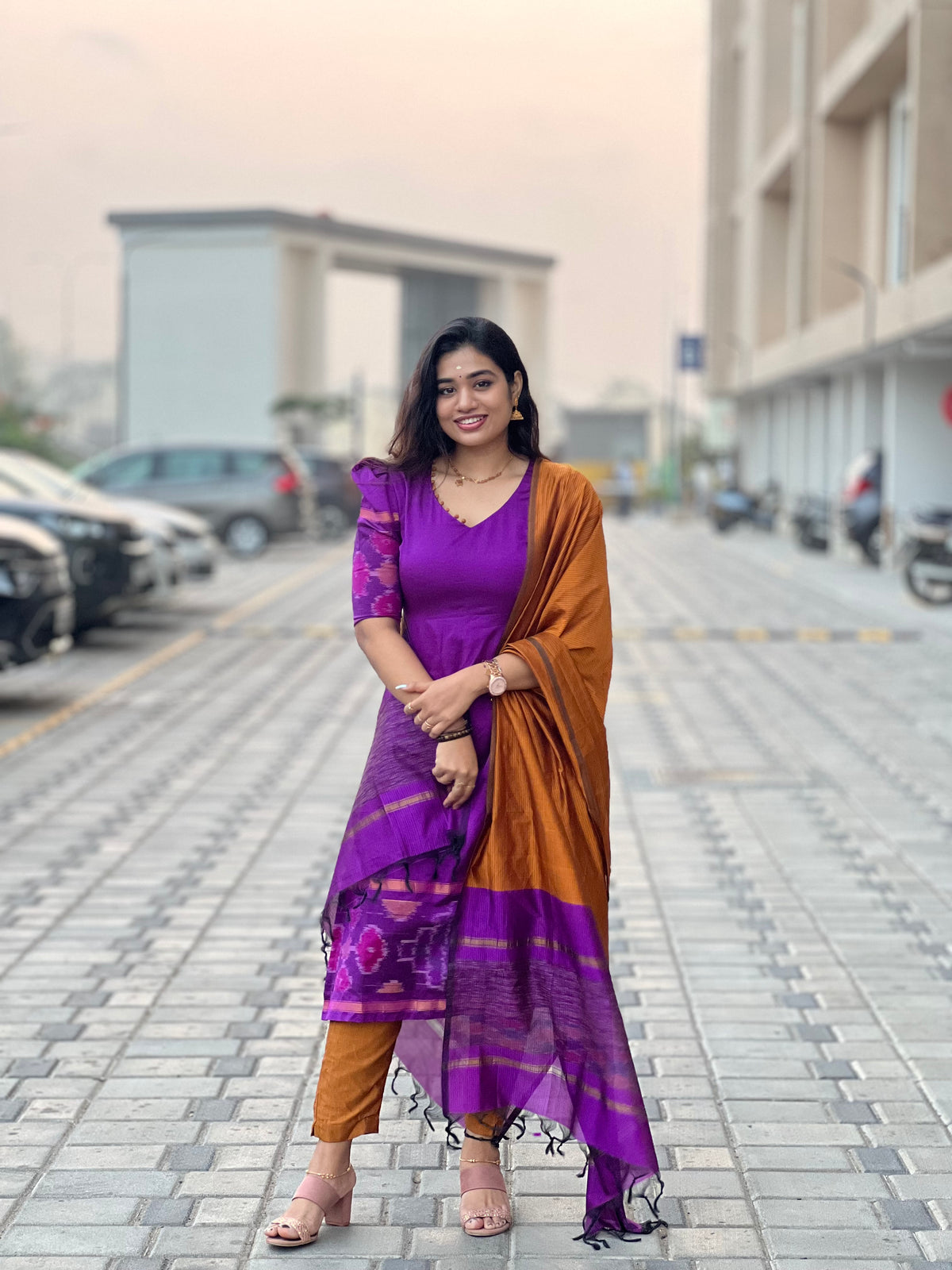 Pragya Series 2 – Semi Silk Ikat Salwar Suit (Purple & Onion Pink)
