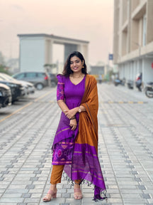 Pragya Series 2 – Semi Silk Ikat Salwar Suit (Purple & Onion Pink)