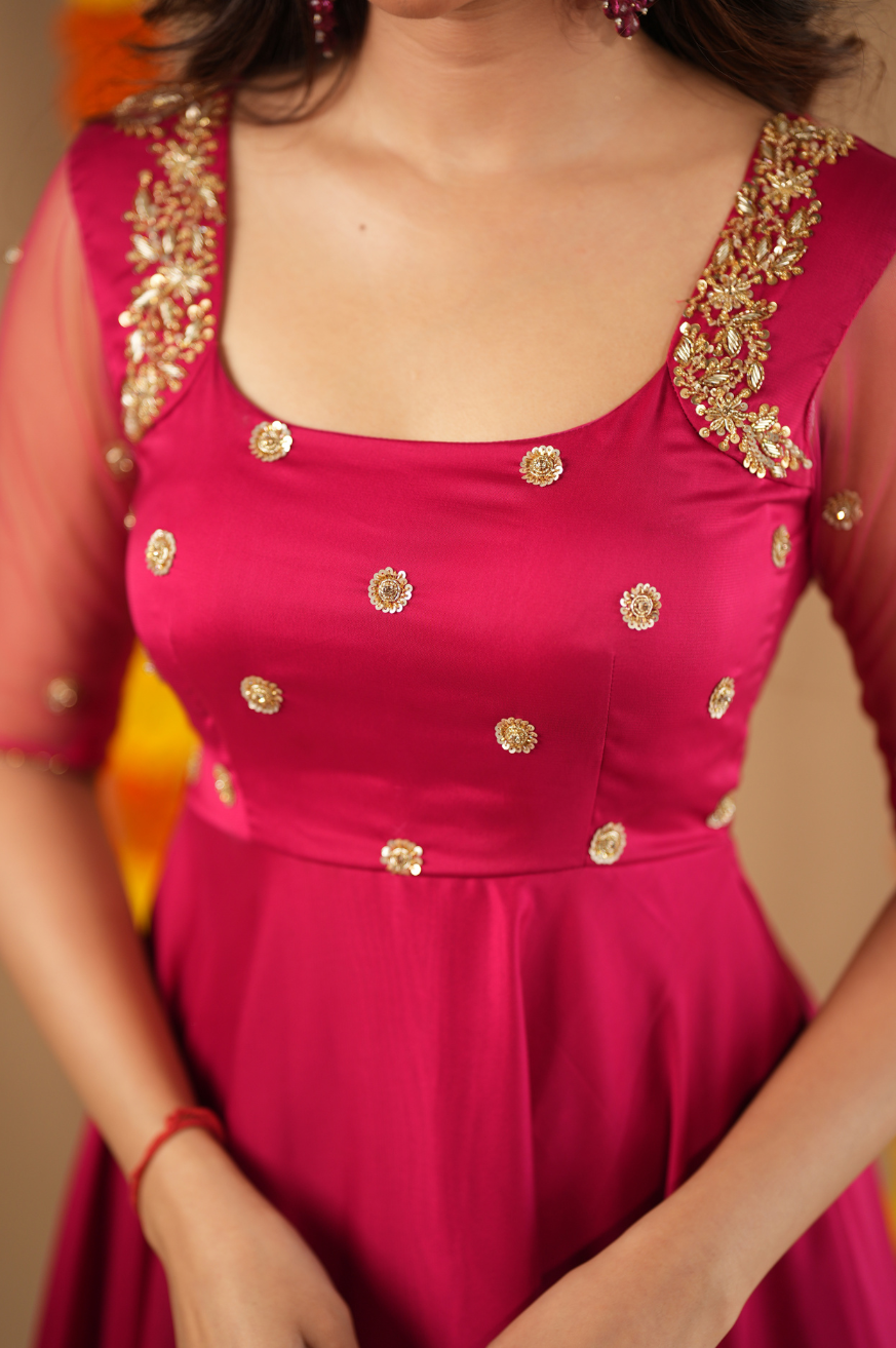 Renu – Premium Hand-Worked Designer Anarkali Set in Rani Pink | Festive & Wedding Wear