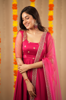 Renu – Premium Hand-Worked Designer Anarkali Set in Rani Pink | Festive & Wedding Wear