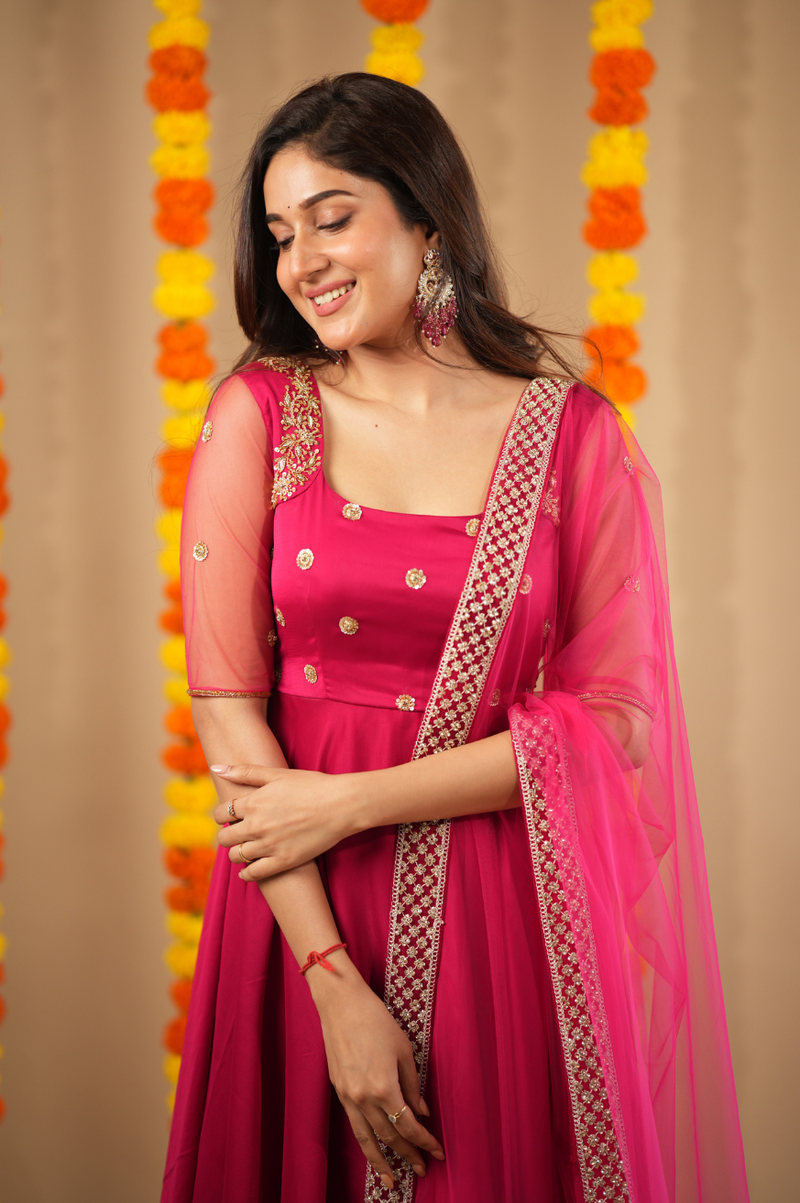 Renu – Premium Hand-Worked Designer Anarkali Set in Rani Pink | Festive & Wedding Wear