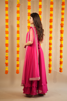 Renu – Premium Hand-Worked Designer Anarkali Set in Rani Pink | Festive & Wedding Wear