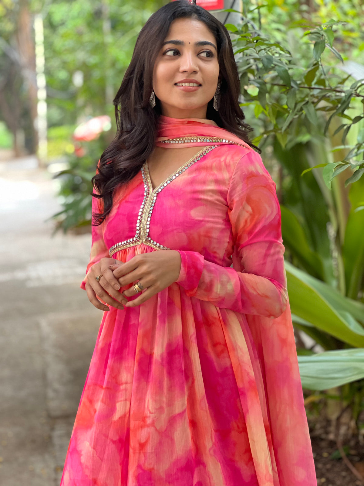SIA – Designer Alia Cut Kurthi with Mirror Lace & Dupatta | Chinnon Fabric