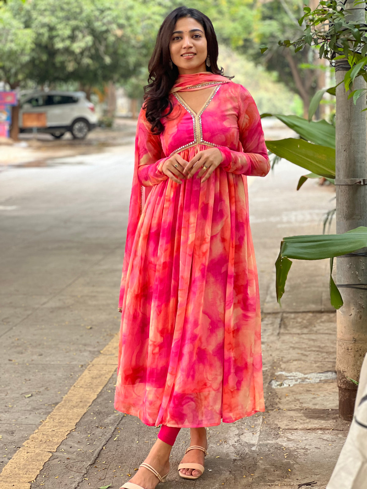 SIA – Designer Alia Cut Kurthi with Mirror Lace & Dupatta | Chinnon Fabric