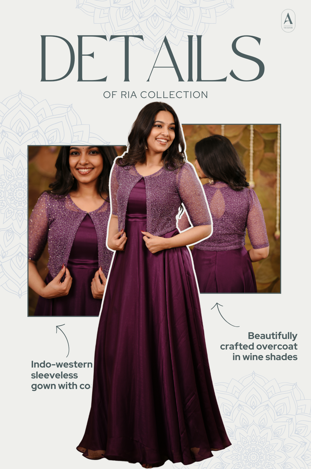 Ria-Wine Party Wear Gown for Women with Designer Jacket