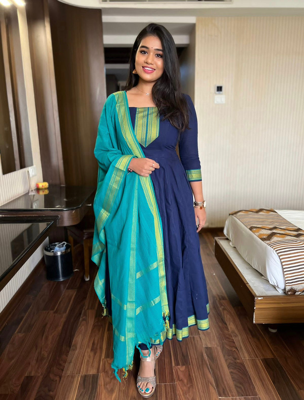 Yara -cotton Anarkali with Pattu feel border