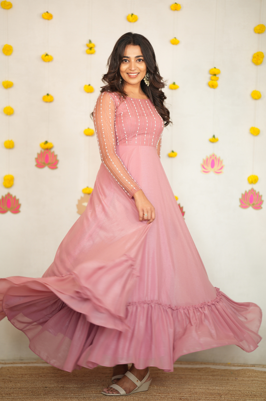 Engagement Pink Frock Dresses Baby Pink Georgette Fabric Dark Pink Colour Frock Vinai Designer Party Wear Engagement Pink Frock Dresses Baby Pink Georgette Fabric Dark Pink Colour Frock Vinai Designer Party Wear