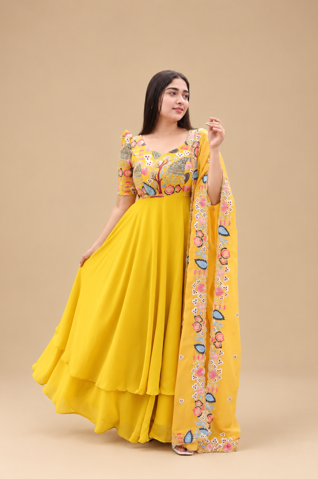 Aaruvi series 1 - Yellow georgette Anarkali
